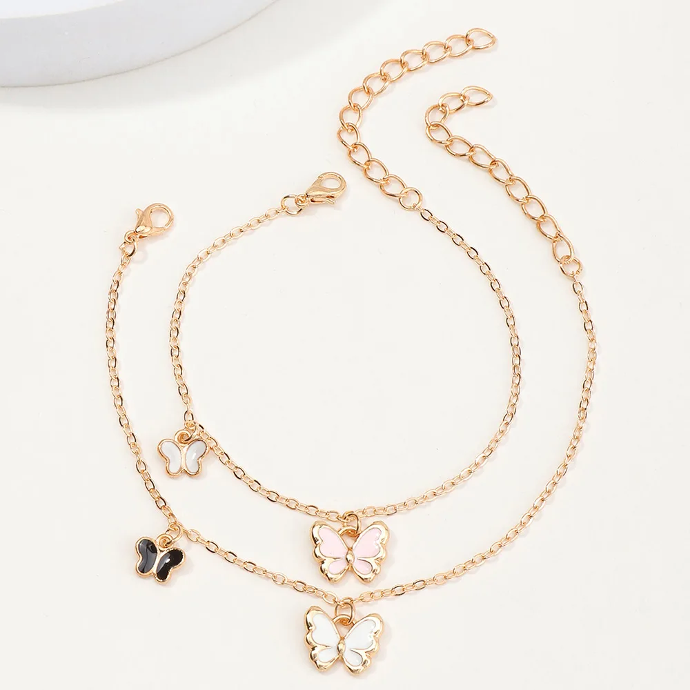 

2pcs/set Fashion Jewelry Gold Butterfly Pendant Jewelry Charm Friendship Bracelet Smart Bff Bracelet For Girls