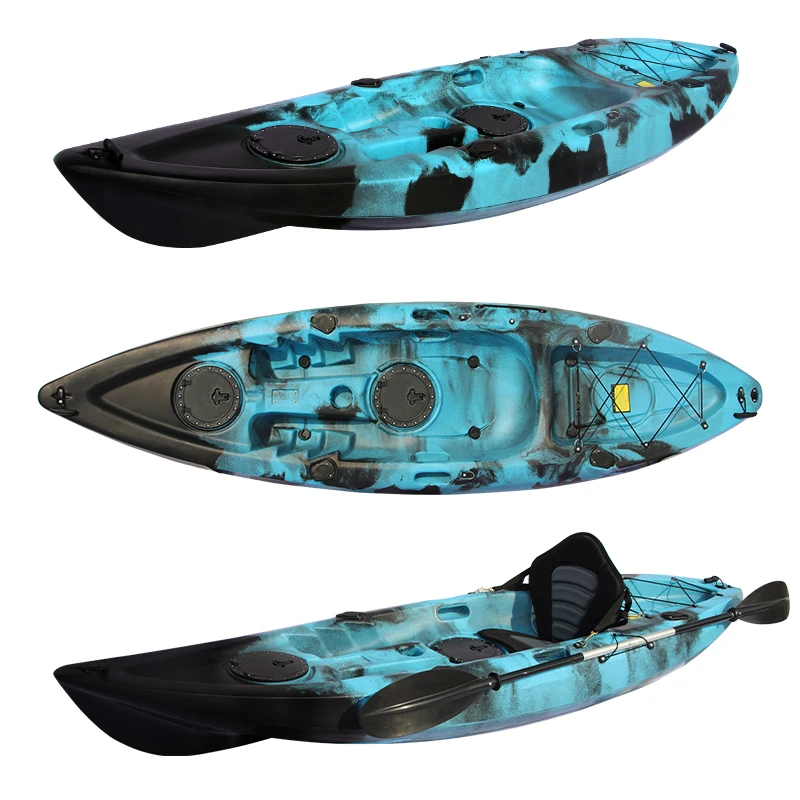 

wholesale 9ft single person fishing kayak sit on top fishing kayaks with paddle, Camo, red,yellow,blue,green,black,white,yellow mixed green......