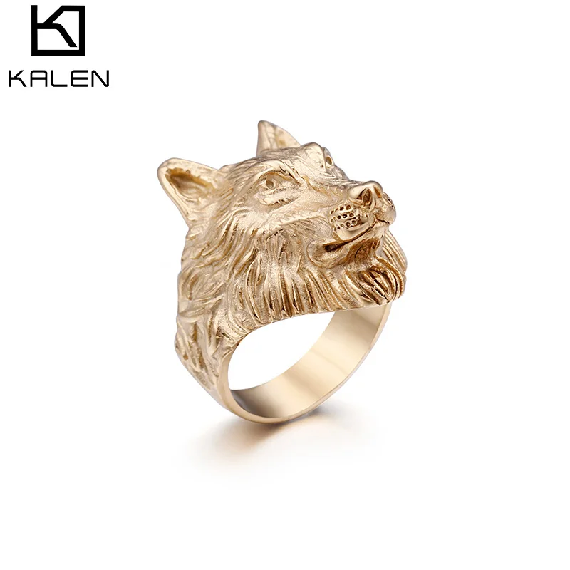 

KALEN Gold Color Stainless Steel Animal Wolf Rings For Men