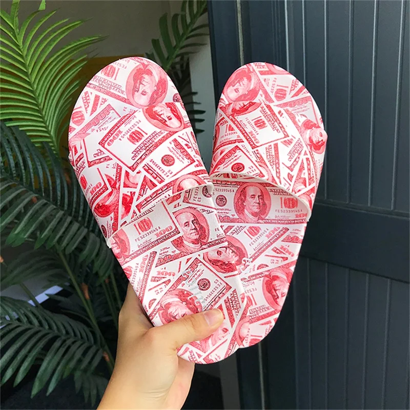 

Women Flat Sandals USD Dollars Patterns Home Slippers Comfortable Slides Slippers for Ladies Show Me the Money, White, red, yellow