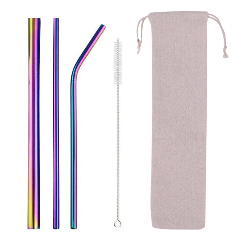 

H792 5pcs Sets Frosted Painting With Bag Brush Eco Friendly Straw Multi Colour Reusable Stainless Steel Straws Set