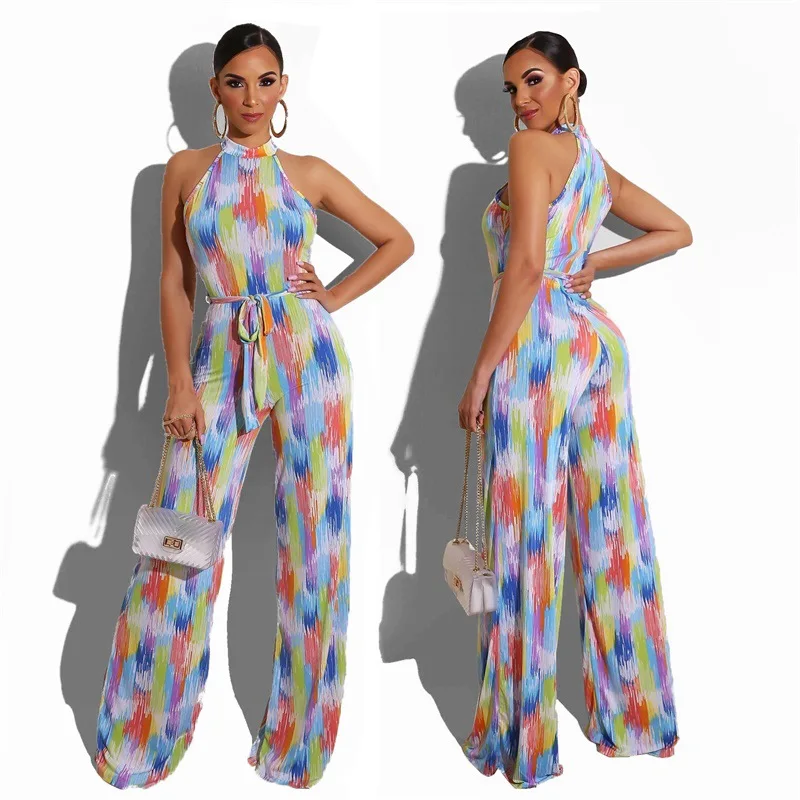 

Summer Women Casual Sleeveless Jumpsuits Ladies Boho Bodysuit Wide Leg Loose Long Pants Trousers Plus Size, As show