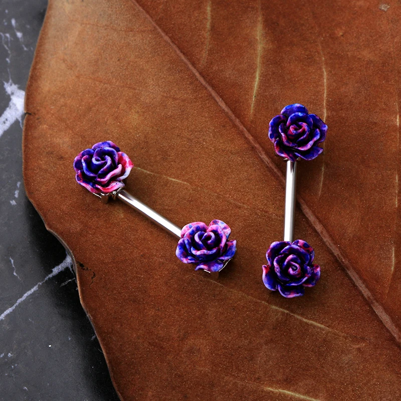 

Pink, purple flower nipple piercing jewelry