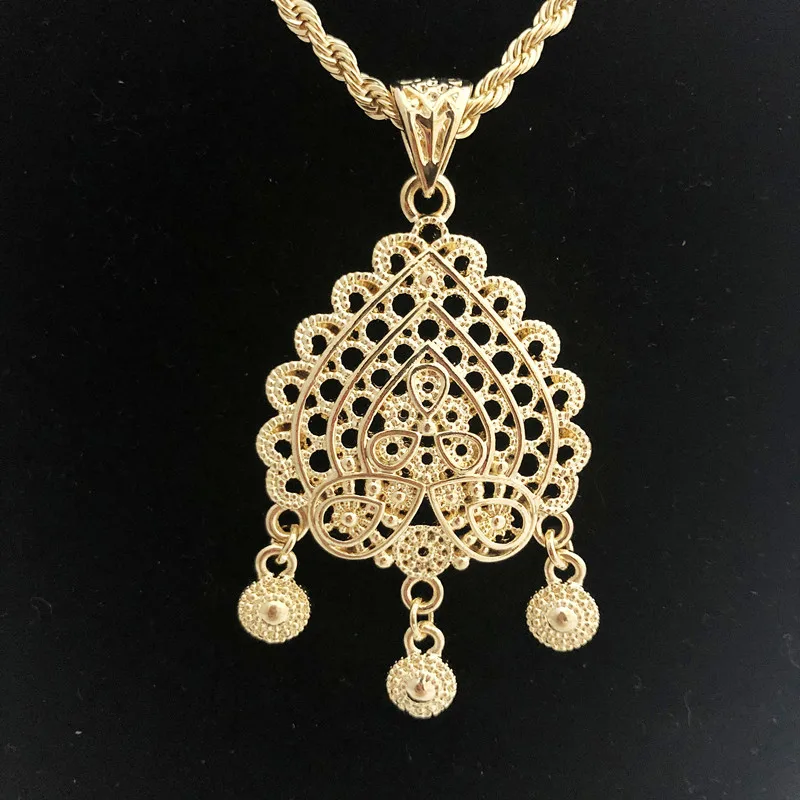 

Morocco Gold Color Long Pendant Necklace for Women Caftan Flower Bijoux Indian Ethnic Wedding Jewelry Wholesale