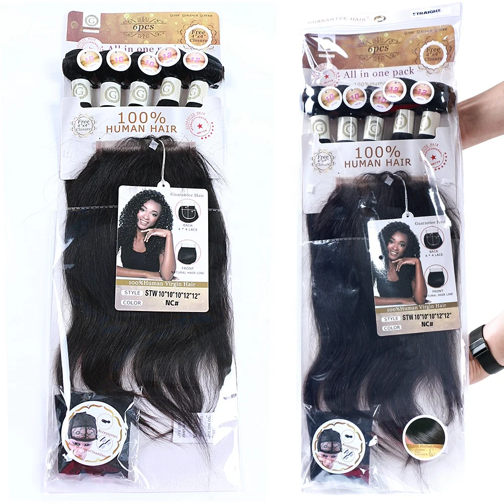 

Guaranteehair Packet hair straight 100 % human hair 5 bundles and one closure one set 280gram for make one head good price