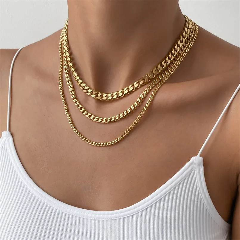 

3mm/4mm/5mm Cuban Chain Necklace Titanium Steel Chain Plated Real PVD Gold Necklace for women and men