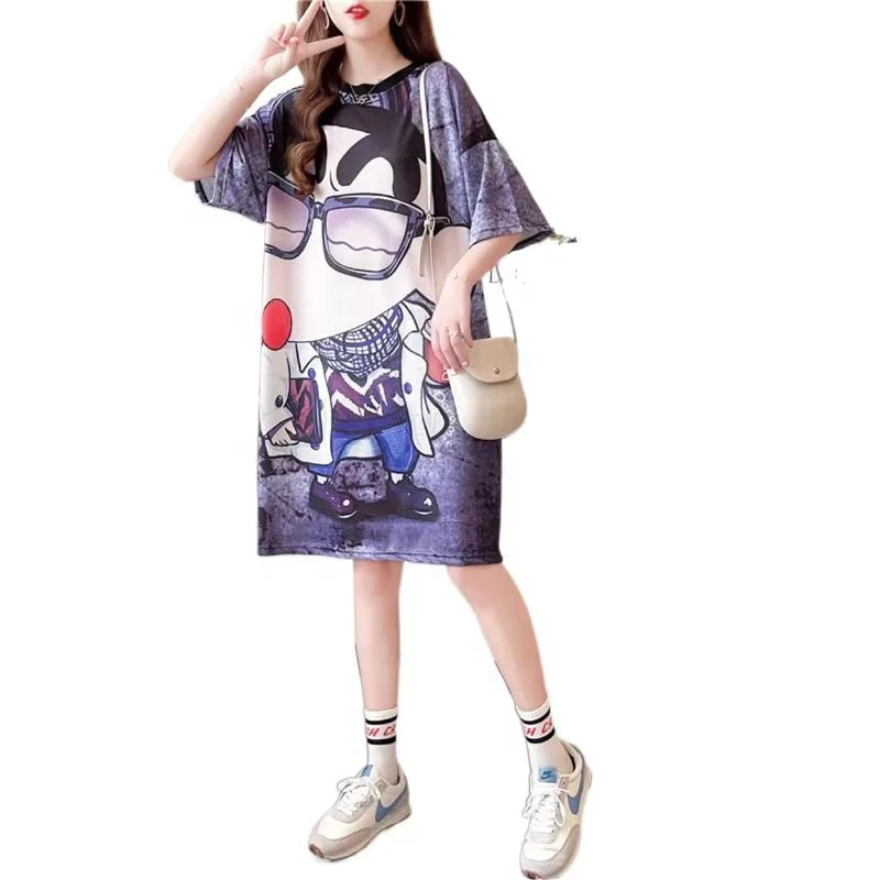 

Women's Japanese new summer hollow-out mesh quick-drying T shirt skirt funny cute cartoon small new print student dress