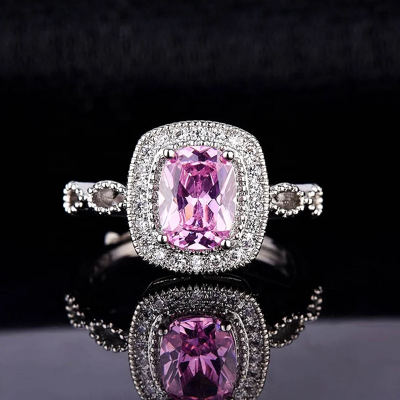 

Luxury Pink Topaz White Crystal Adjustable Ring for Women Fashion Jewelry Christmas Gift, Picture shows