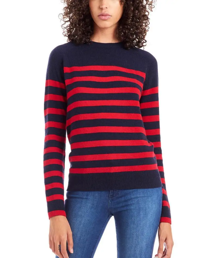 

WOMEN'S 100% CASHMERE KNITTED STRIPED PULLOVER SWEATER