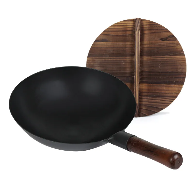 

Chef Quality Full Seasoned Non Stick Non Coating Carbon Steel Wok Pan, Traditional Chinese Japanese Stir Fry Wok Pan, Black