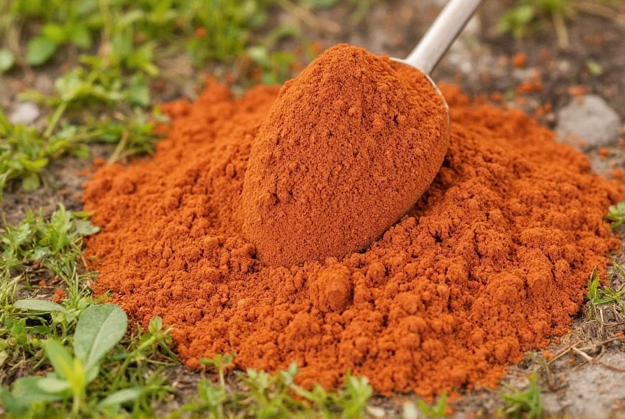 Close-up of cayenne pepper powder being sprinkled around garden plants to repel chipmunks