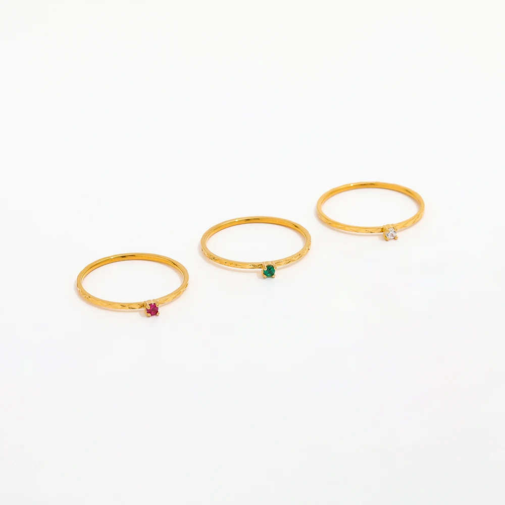 High End 18K PVD Gold Plated Dainty Zirconia Super Fine Stainless Steel Pattern Rings Jewelry Women Gift