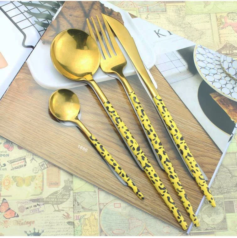 

Creative leopard print Portuguese stainless steel dinnerware for family hotel restaurant cutlery set