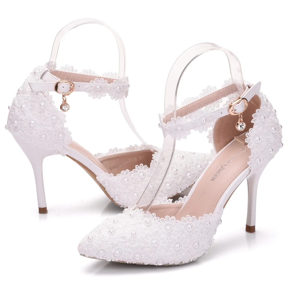 

S60 White different heel large size White pearl women's wedding luxury bridal shoes bridal shoes for wedding gowns, As picture