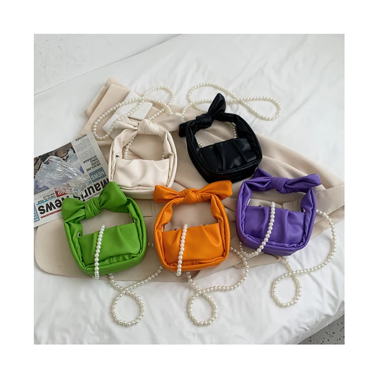 

Designer Bow Handle Crossbody Bags Beading Pearl Shoulder Bags For Women Fashion Ruched Cloud Bags Soft PU Leather Handbags sac