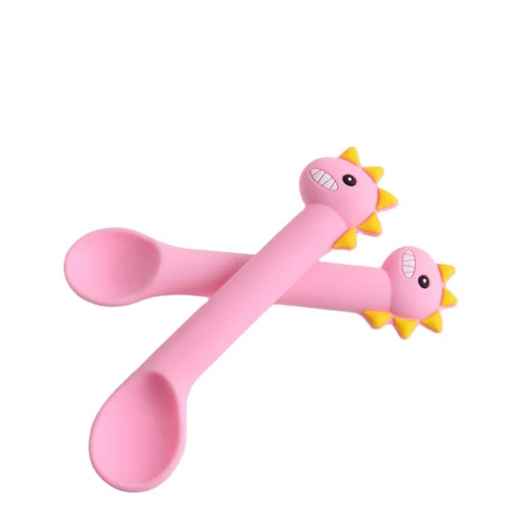 

High Quality Spoons Feeding Products Led Weaning Silicone Baby Soft Spoon Two Branches Sets For Baby Self Feeding, Customized