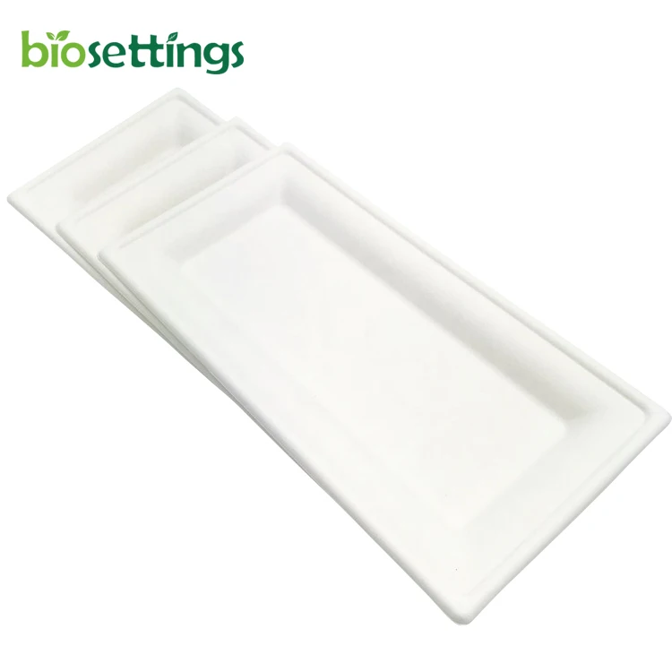 

PFAS FREE Biodegradable appetizer food grade disposable wood bamboo or pla custom rectangle plates rectangular