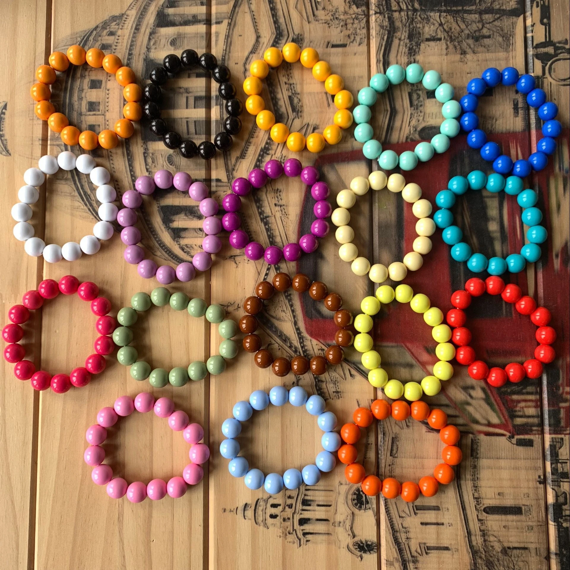 

12mm baby acrylic beaded bracelets colorful beads bracelets for kids DIY jewelry cheap cute children gifts, As picture