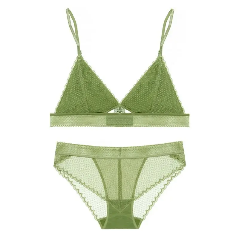 

Cross-border French lace sexy lingerie women triangle cup hollow ultra thin bra bra set no underwire
