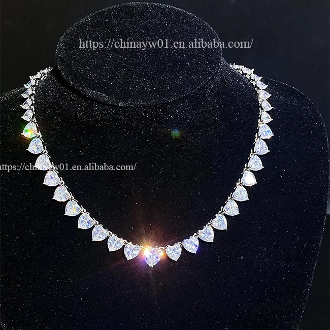 

White Gold 4A Zircon 10MM Iced Out Bling Women Hip Hop Jewelry Gold Silver Color Heart CZ Choker Tennis Chain Necklace