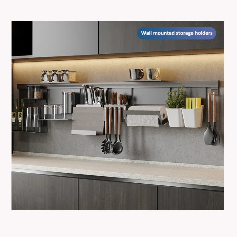 

Goldmine wall mounted hangers storage shelf kitchen organizer, Dark gray