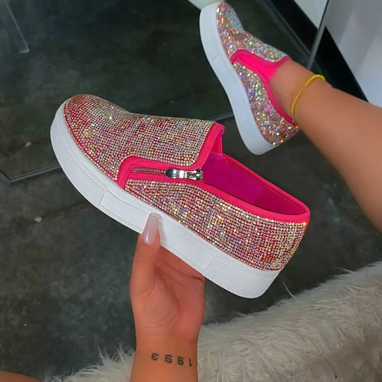 

Amazon autumn new large size rhinestone flat casual shoes sneakers top quality women, Customerized