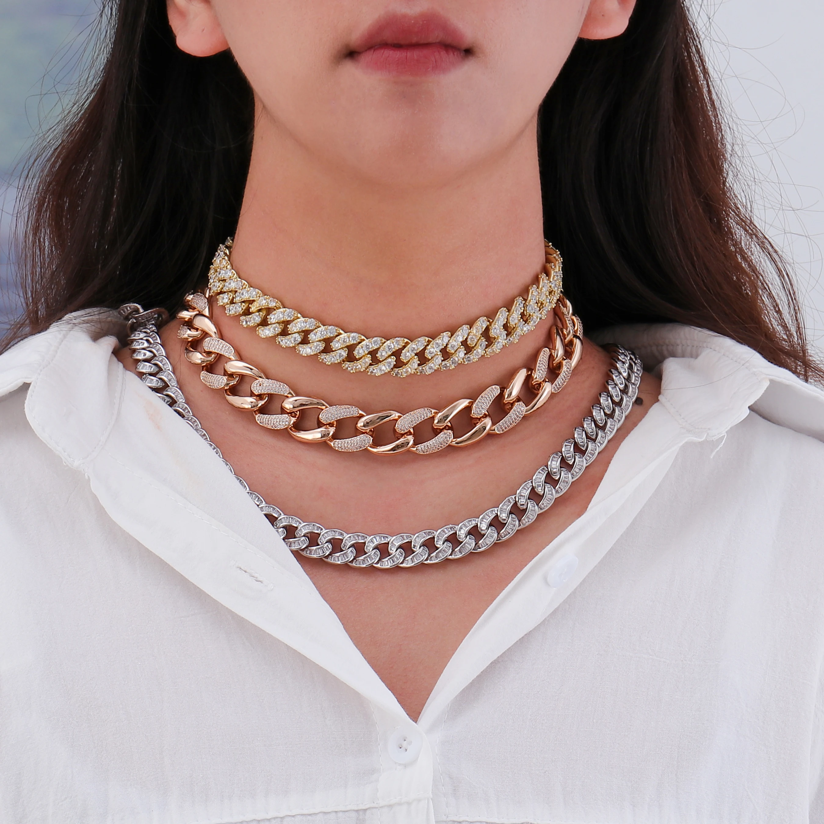 

white gold/rose gold/yellow gold plated sterling silver 10mm width moissanite diamond cuban link chain necklace men