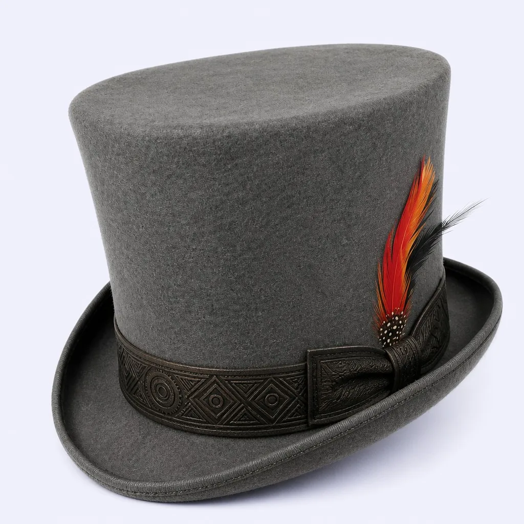 Steampunk Embossed Leather Band Top Hat