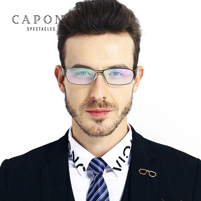 

CAPONI Wholesale Pure Titanium Frame Ultralight Square Myopia Prescription Eyeglasses Antiskid Optical Glasses Frame For Men, 2 colors