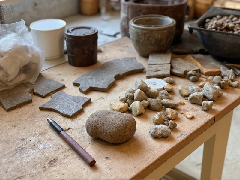 DIY rock tumbler materials laid out on workbench