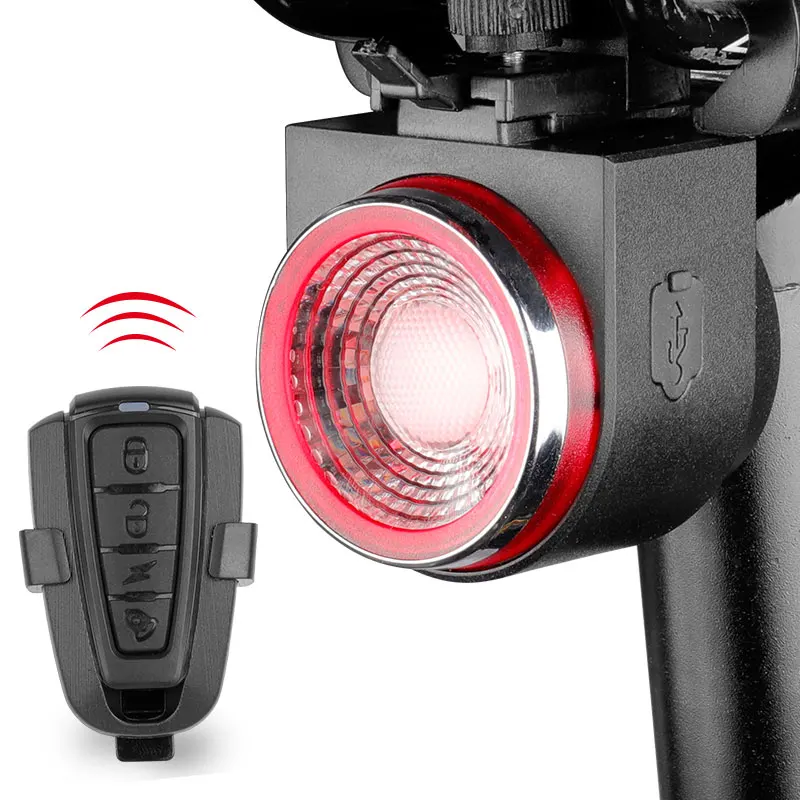 

Rechargeable Rear Bicycle Light Brake Detected Bike Tail Lamp Wireless Remote Control Cycling Taillight Anti theft Alarm Bell