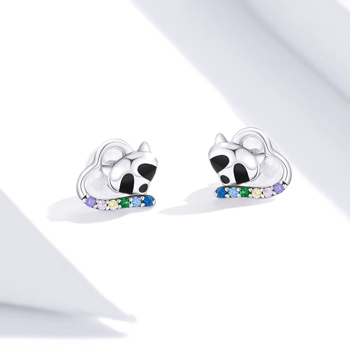 

925 Sterling Silver Enamel Raccoon Heart-shape Trendy Earrings For Girl Gift