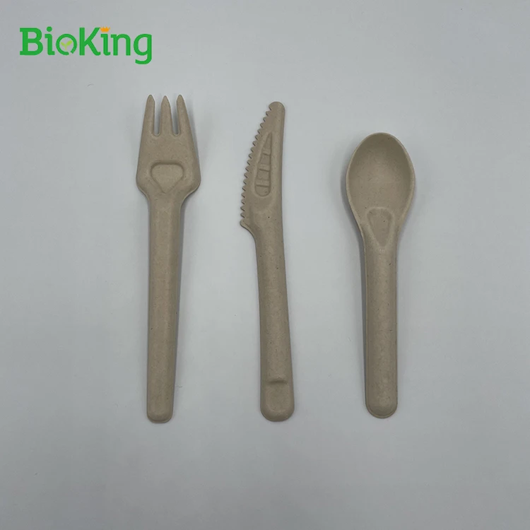 

BioKing Factory direct sale bagasse packaging fork knife spoon disposable cutlery set sugarcane biodegradable, Bleached;natural