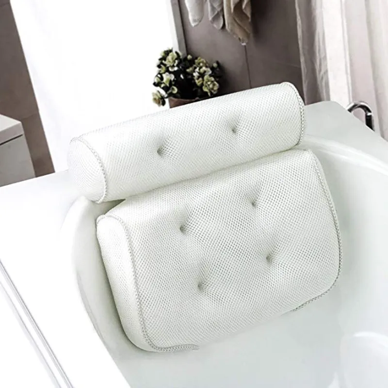 

Bath Pillow with Suction Cups Neck and Back Support Headrest Pillow Thickened for Home Hot Tub Bathroom Cushion, As photo