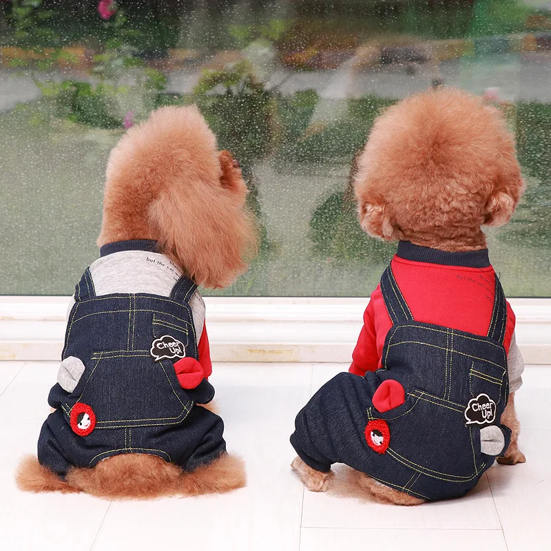 

Amazon Hot Sale Contrast Color Denim Dog Winter Jacket Cotton Pet Fashion Clothes Dog Suspenders, 2 colors