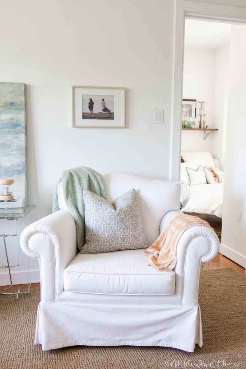 Family enjoying a cozy evening on a white chair couch