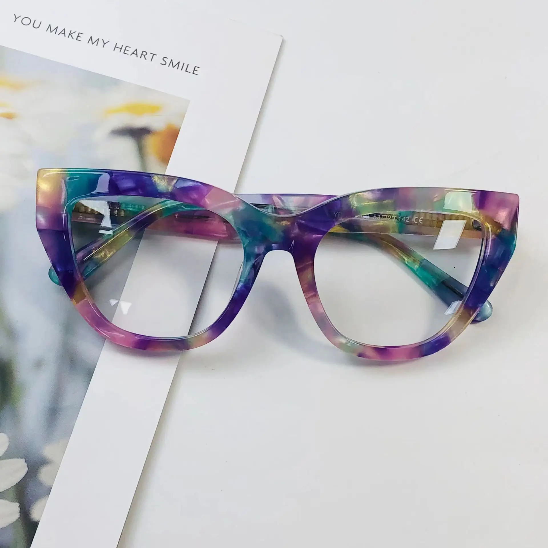

1208 Cats Eye European and American Trendy Laminated Glass Frames For Eye Glasses Fashion Acetate Eyewear male and female