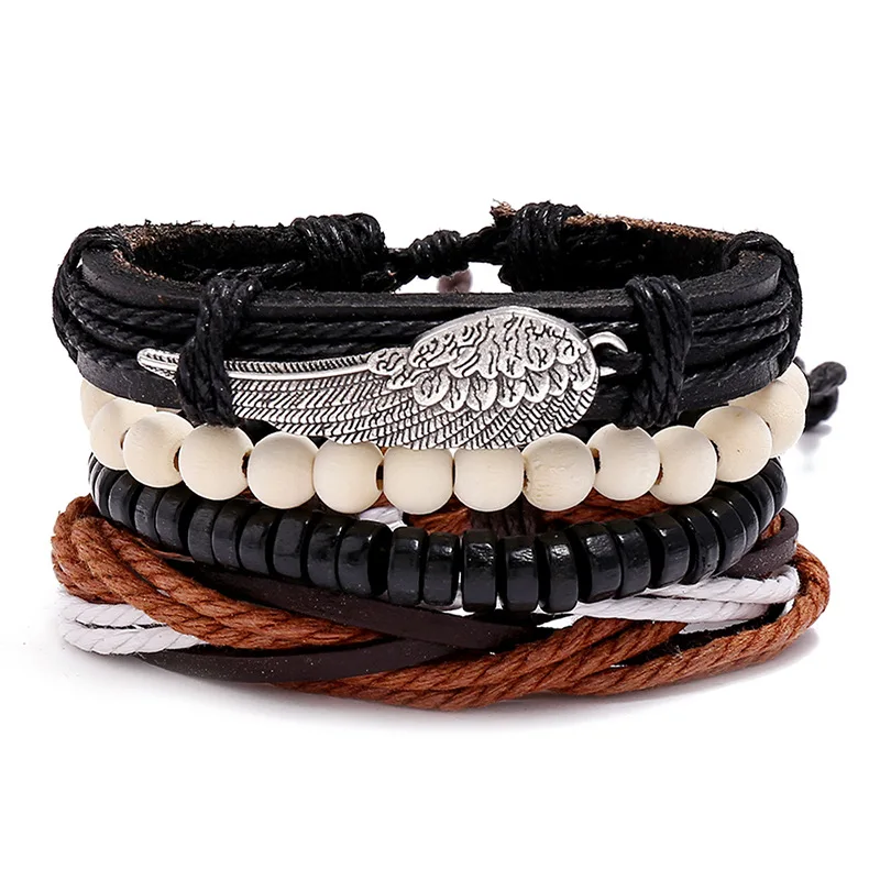 

Hot Selling Vintage Feather Charm Bracelet Adjustable for Women and Men Wholesale Stocks Cheap Leather Jewelry Fashion Bracelet