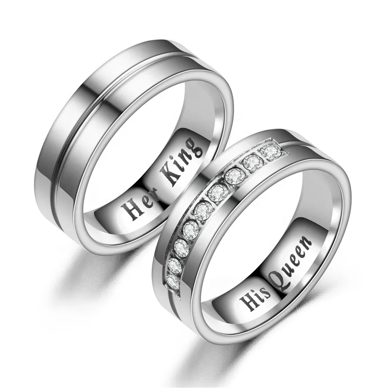 

New Fashion Lettering King Queen Luxury Rings Fashion Silver Couple Rings, Gold, blue, black