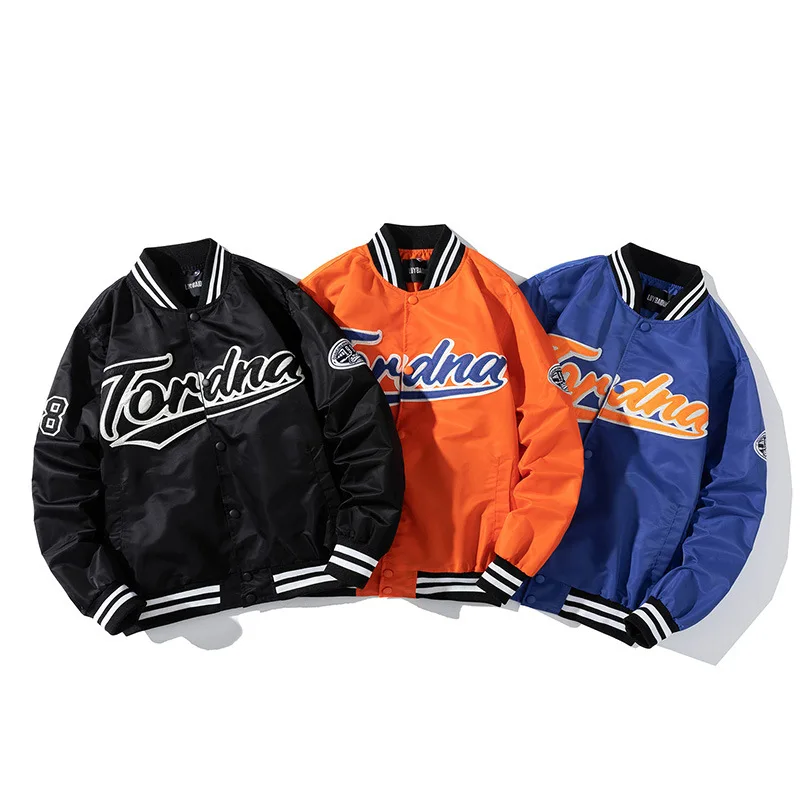 

Autumn Letter Embroidery Baseball Jackets Vintage Bomber Coats Mens