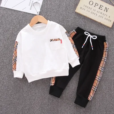 

2020 autumn new children wear kids solid clothing boys long-sleeved pants two-piece Korean baby boy clothes, Red white black clothes baby boys