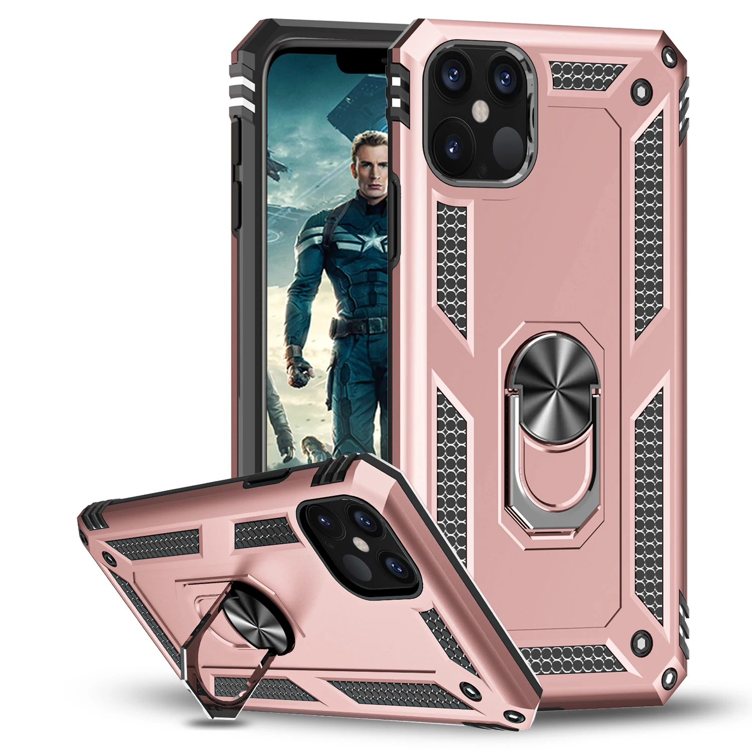 

LeYi Cover kickstand TPU PC Magnetic Mobile Phone Case For iPhone 12 11 Pro Max RING Cases accessories