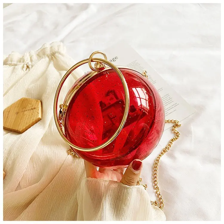

Colorful ball pouch candy color messenger bag Transparent and versatile small round bag mini jelly handbag, Fluorescent green, blue, red, pink, purple