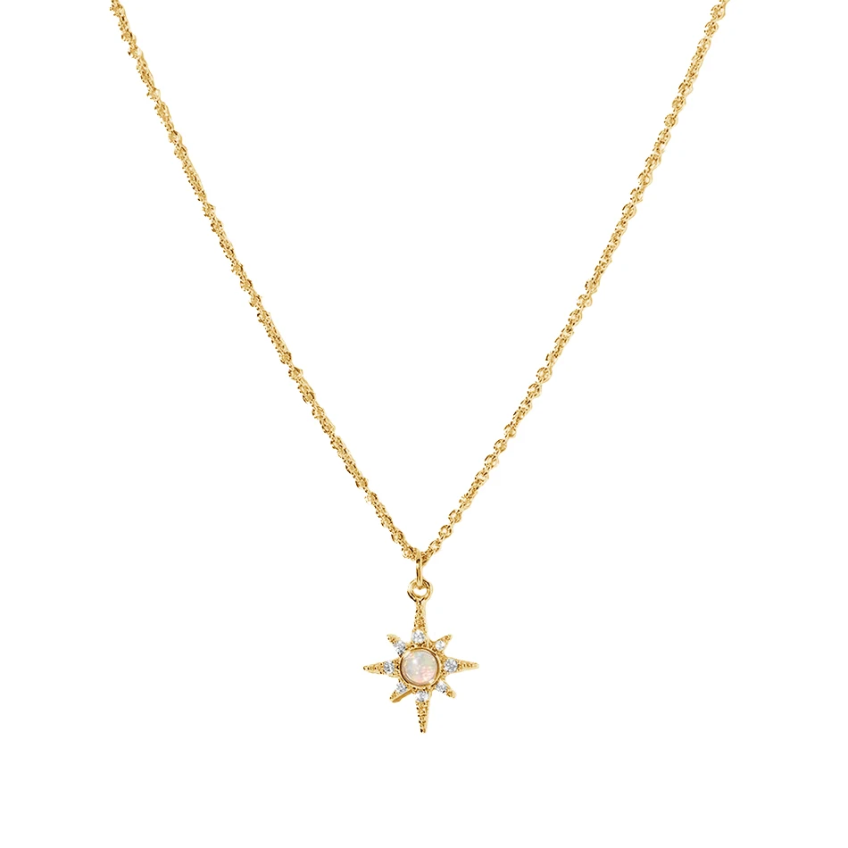

wholesale jewelry distributors 925 sterling silver 14k gold plated opal starburst necklace for women