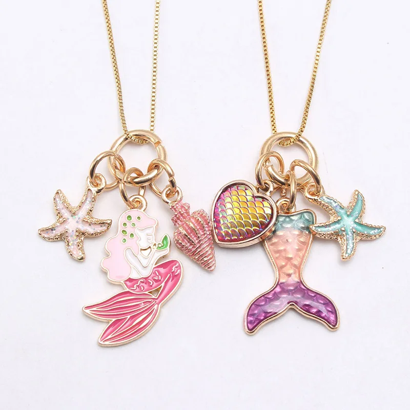 

New design pretty mermaid alloy gold chain necklace baby girl jewelry, As picture show