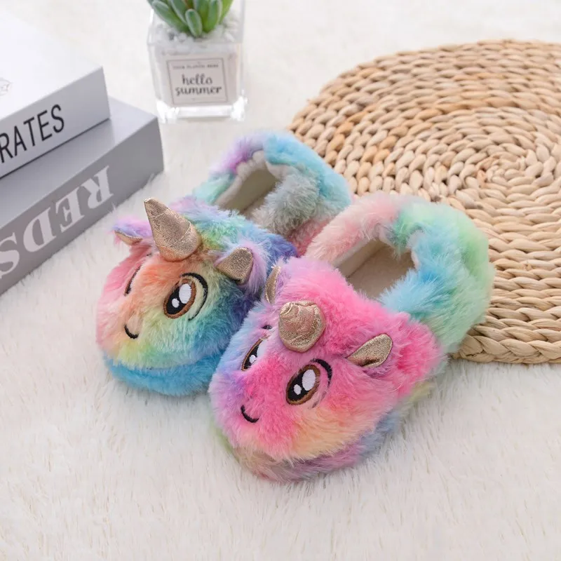 

Colorful rainbow color soft bottom fashion new winter autumn cute kids children warm household comfortable slippers, As the pictures show