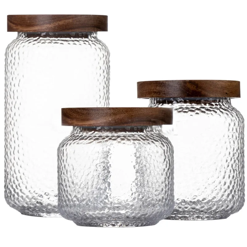 

Acacia Wood Glass Storage Jar Kitchen Food Grains Coffee Beans Tea Sealed Jar Transparent Storage Storage Jar Bottle Glass can