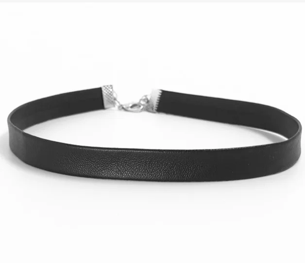 

plain black leather strap choker necklace Minimalist leather choke necklace metal clasps customized leather necklace, Black, other colors can customize