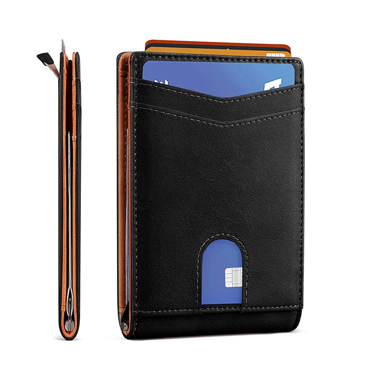 
BSCI Minimalist Front Pocket bifold custom rfid carbon fiber leather credit card holder mens super slim wallet with coin poceket 
