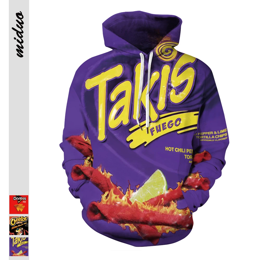 

Drop-shipping new stylish men's hoodies digital printing Takis chips pattern long sleeve with pockets casual hoodies sweatshirts